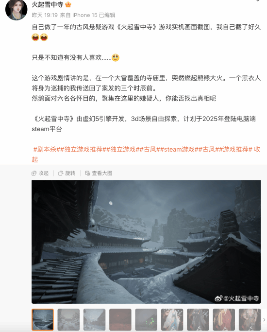 火起雪中寺实机演示惊艳四座，Steam平台2025年带你穿越古风悬疑世界！